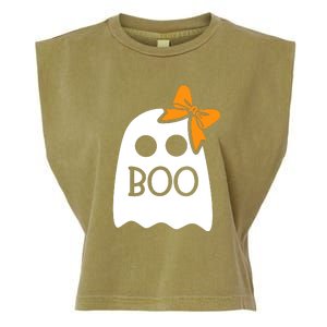 Halloween Costume Cute Ghost Boo With Bow Gift For Girl Garment-Dyed Women's Muscle Tee