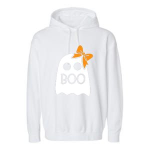 Halloween Costume Cute Ghost Boo With Bow Gift For Girl Garment-Dyed Fleece Hoodie