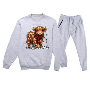 Highland Cow Christmas Xmas Santa Baby Wooly Farm Animal Premium Crewneck Sweatsuit Set