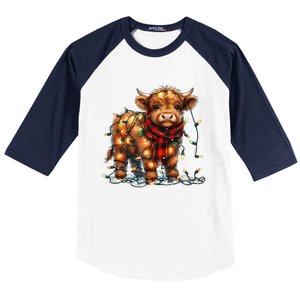 Highland Cow Christmas Xmas Santa Baby Wooly Farm Animal Baseball Sleeve Shirt