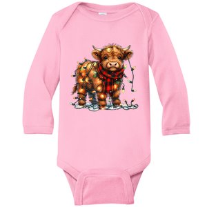 Highland Cow Christmas Xmas Santa Baby Wooly Farm Animal Baby Long Sleeve Bodysuit