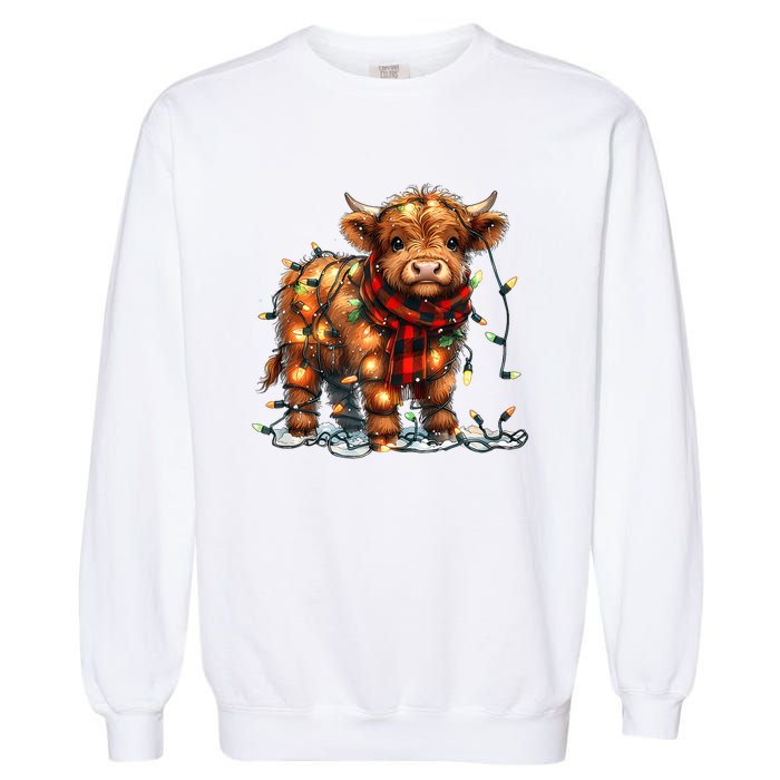 Highland Cow Christmas Xmas Santa Baby Wooly Farm Animal Garment-Dyed Sweatshirt