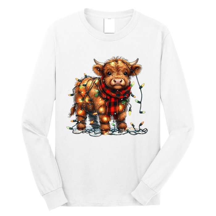 Highland Cow Christmas Xmas Santa Baby Wooly Farm Animal Long Sleeve Shirt