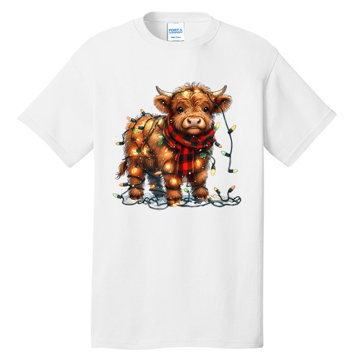 Highland Cow Christmas Xmas Santa Baby Wooly Farm Animal Tall T-Shirt