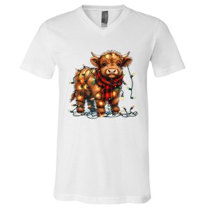 Highland Cow Christmas Xmas Santa Baby Wooly Farm Animal V-Neck T-Shirt