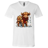 Highland Cow Christmas Xmas Santa Baby Wooly Farm Animal V-Neck T-Shirt