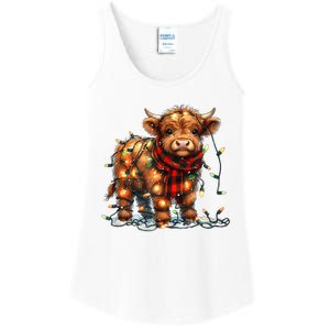 Highland Cow Christmas Xmas Santa Baby Wooly Farm Animal Ladies Essential Tank