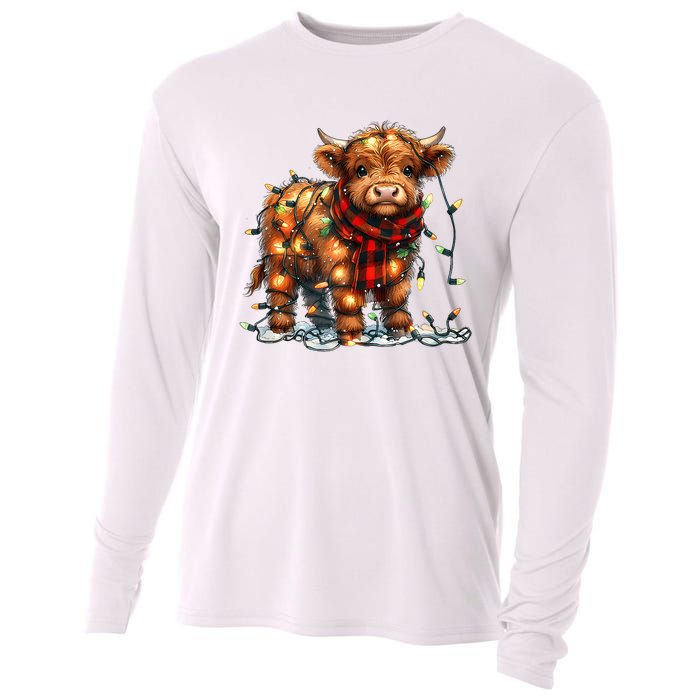 Highland Cow Christmas Xmas Santa Baby Wooly Farm Animal Cooling Performance Long Sleeve Crew