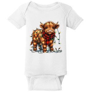 Highland Cow Christmas Xmas Santa Baby Wooly Farm Animal Baby Bodysuit