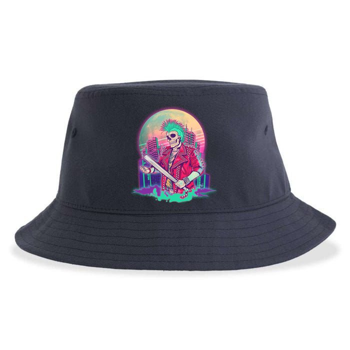 Halloween Cyberpunk City Skeleton Sustainable Bucket Hat