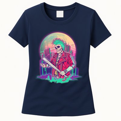 Halloween Cyberpunk City Skeleton Womens T-Shirt