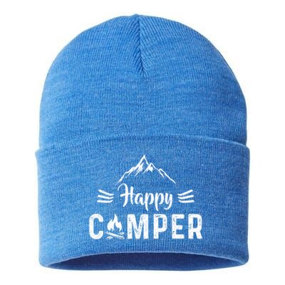 Happy Camper Cool Gift For Camping Lovers Cool Gift Sustainable Knit Beanie