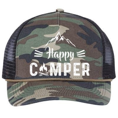 Happy Camper Cool Gift For Camping Lovers Cool Gift Retro Rope Trucker Hat Cap