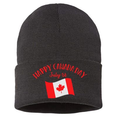 Happy Canada Day Funny Canadian Flag Maple Patriotic Sustainable Knit Beanie