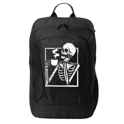 Halloween Coffee Drinking Skeleton Skull City Backpack