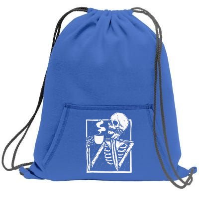 Halloween Coffee Drinking Skeleton Skull Sweatshirt Cinch Pack Bag