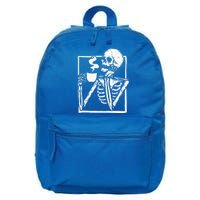 Halloween Coffee Drinking Skeleton Skull 16 in Basic Backpack