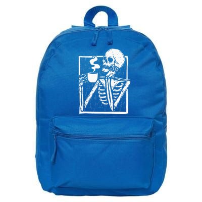 Halloween Coffee Drinking Skeleton Skull 16 in Basic Backpack