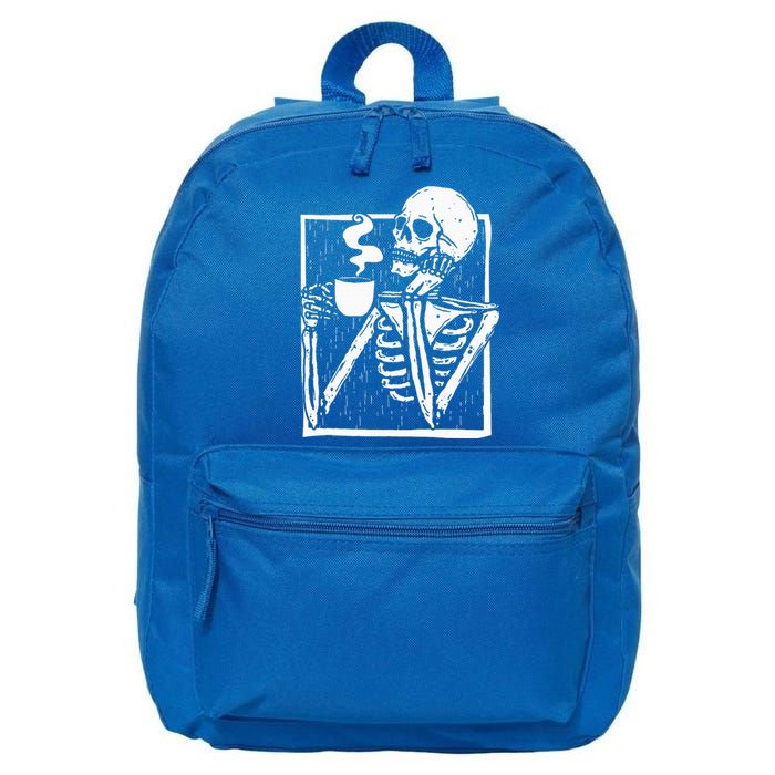 Halloween Coffee Drinking Skeleton Skull 16 in Basic Backpack