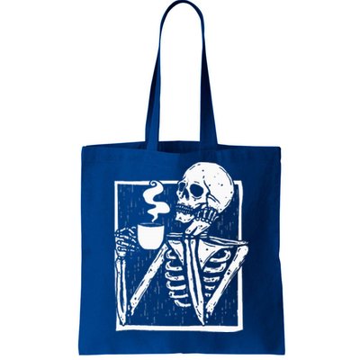 Halloween Coffee Drinking Skeleton Skull Tote Bag