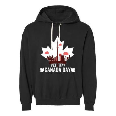 Happy Canada Day Vintage Canadian Flag Maple Patriotic Garment-Dyed Fleece Hoodie