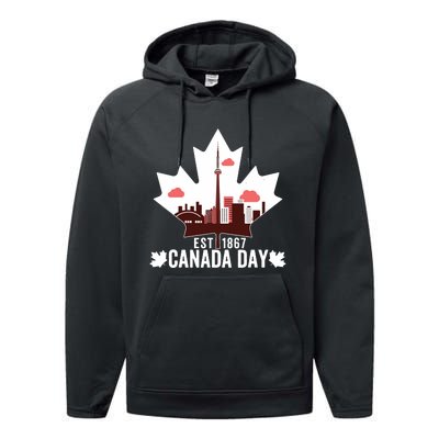 Happy Canada Day Vintage Canadian Flag Maple Patriotic Performance Fleece Hoodie