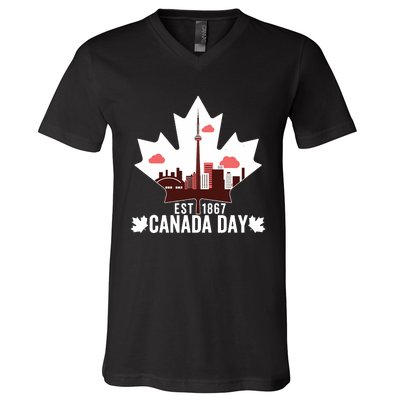 Happy Canada Day Vintage Canadian Flag Maple Patriotic V-Neck T-Shirt