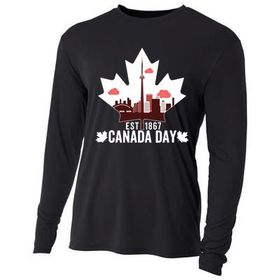 Happy Canada Day Vintage Canadian Flag Maple Patriotic Cooling Performance Long Sleeve Crew