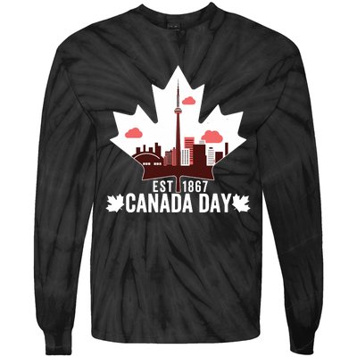 Happy Canada Day Vintage Canadian Flag Maple Patriotic Tie-Dye Long Sleeve Shirt