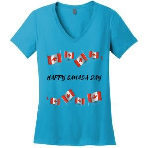 Happy Canada Day Country Freedom Canada Flag Funny Canadian Gift Women's V-Neck T-Shirt