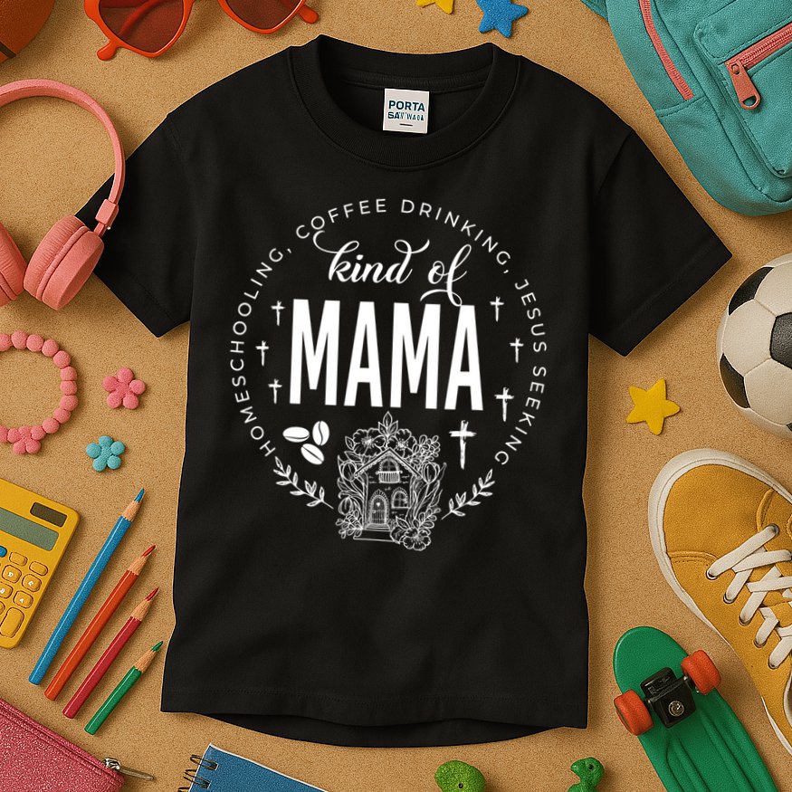 Homeschooling Coffee Drinking Jesus Seeking Kind Of Mama Kids T-Shirt