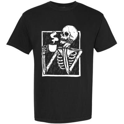 Halloween Coffee Drinking Skeleton Skull Garment-Dyed Heavyweight T-Shirt