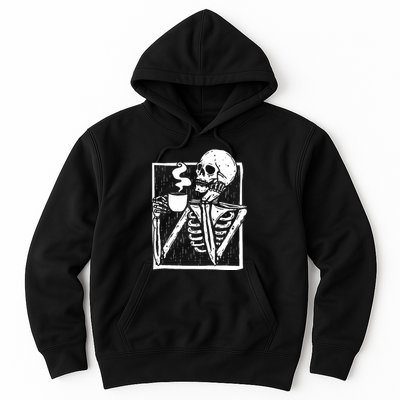 Halloween Coffee Drinking Skeleton Skull Hoodie