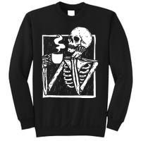 Halloween Coffee Drinking Skeleton Skull Sweatshirt