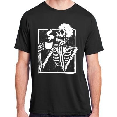 Halloween Coffee Drinking Skeleton Skull Adult ChromaSoft Performance T-Shirt