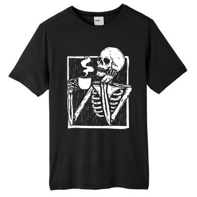 Halloween Coffee Drinking Skeleton Skull Tall Fusion ChromaSoft Performance T-Shirt