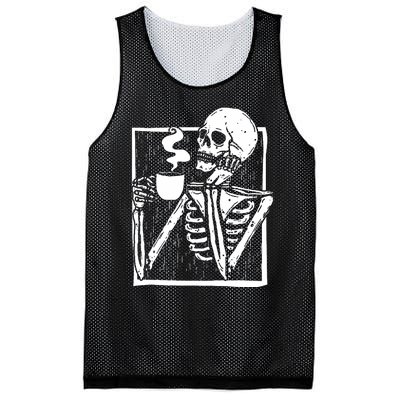 Halloween Coffee Drinking Skeleton Skull Mesh Reversible Basketball Jersey Tank