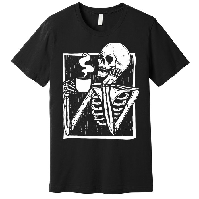 Halloween Coffee Drinking Skeleton Skull Premium T-Shirt