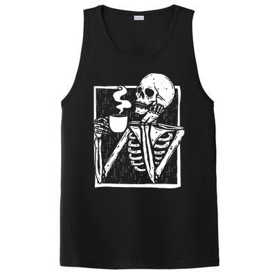 Halloween Coffee Drinking Skeleton Skull PosiCharge Competitor Tank