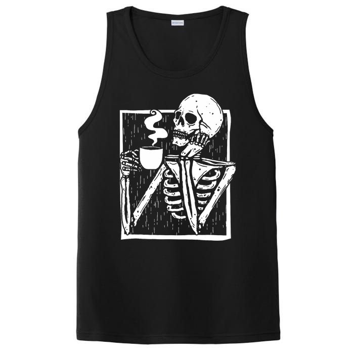 Halloween Coffee Drinking Skeleton Skull PosiCharge Competitor Tank