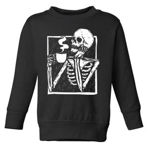 Halloween Coffee Drinking Skeleton Skull Toddler Sweatshirt