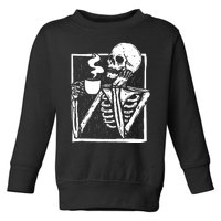 Halloween Coffee Drinking Skeleton Skull Toddler Sweatshirt