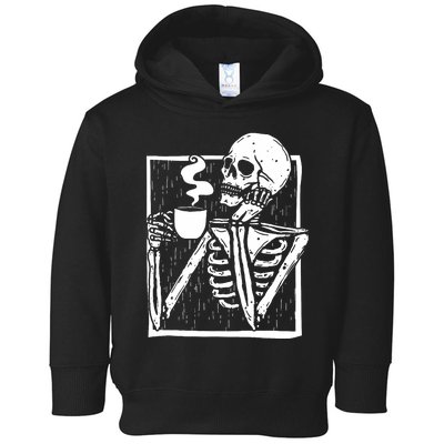 Halloween Coffee Drinking Skeleton Skull Toddler Hoodie