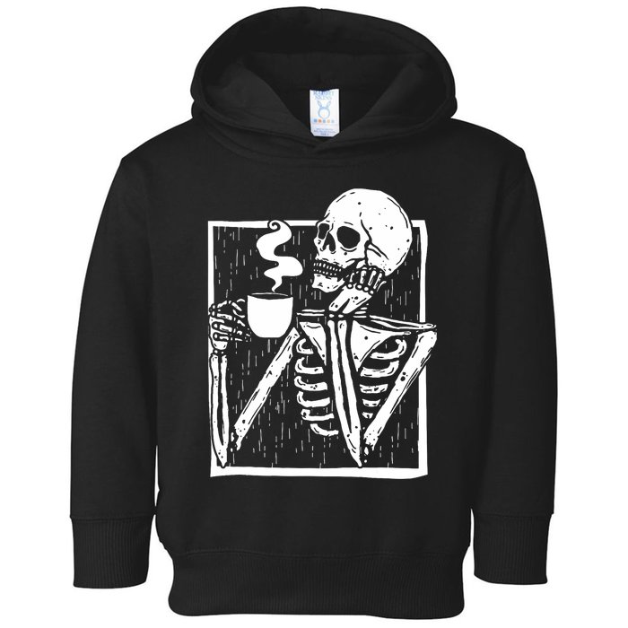 Halloween Coffee Drinking Skeleton Skull Toddler Hoodie