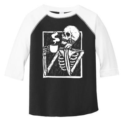 Halloween Coffee Drinking Skeleton Skull Toddler Fine Jersey T-Shirt