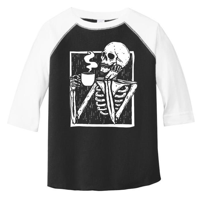 Halloween Coffee Drinking Skeleton Skull Toddler Fine Jersey T-Shirt