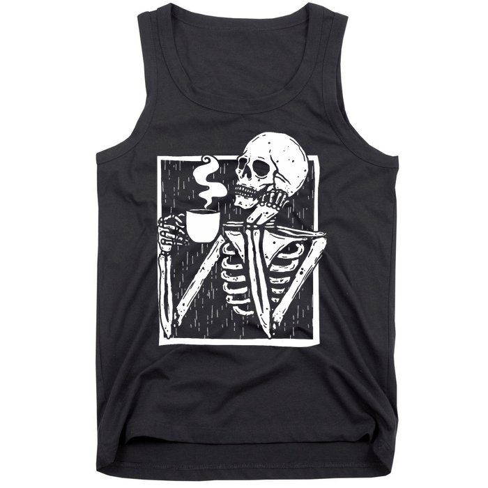 Halloween Coffee Drinking Skeleton Skull Tank Top