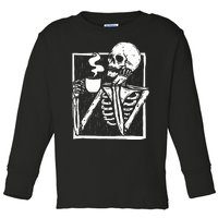 Halloween Coffee Drinking Skeleton Skull Toddler Long Sleeve Shirt