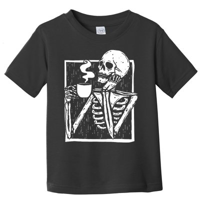 Halloween Coffee Drinking Skeleton Skull Toddler T-Shirt