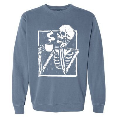 Halloween Coffee Drinking Skeleton Skull Garment-Dyed Sweatshirt